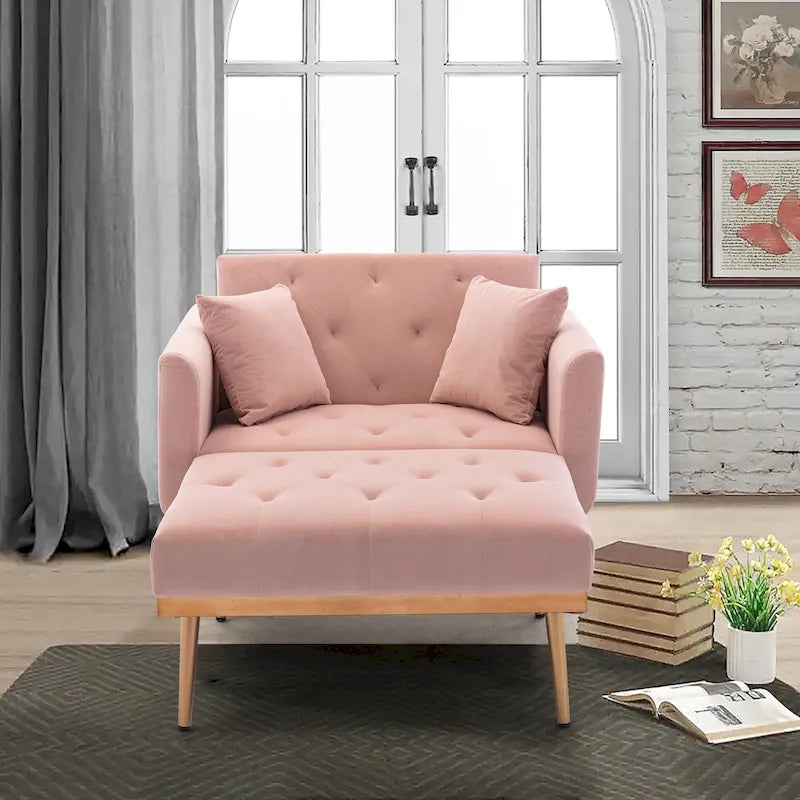 Chaise longue rembourrée rose de 158 cm avec pieds en fer