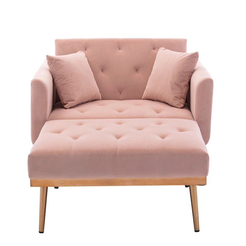 Chaise longue rembourrée rose de 158 cm avec pieds en fer