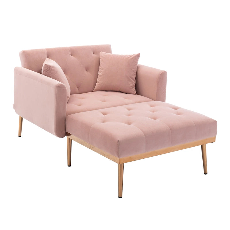 Chaise longue rembourrée rose de 158 cm avec pieds en fer