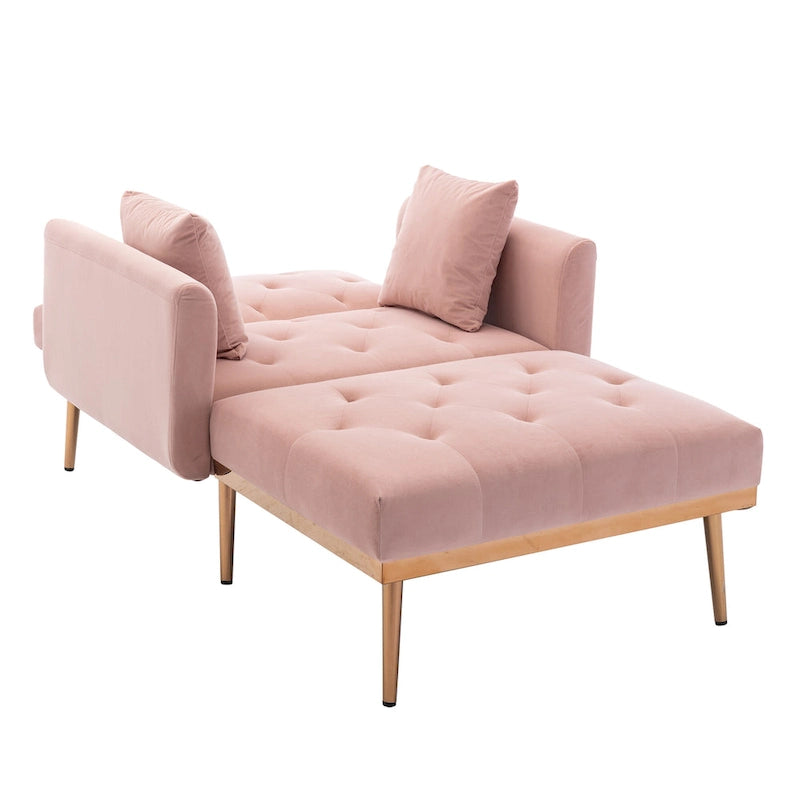 Chaise longue rembourrée rose de 158 cm avec pieds en fer