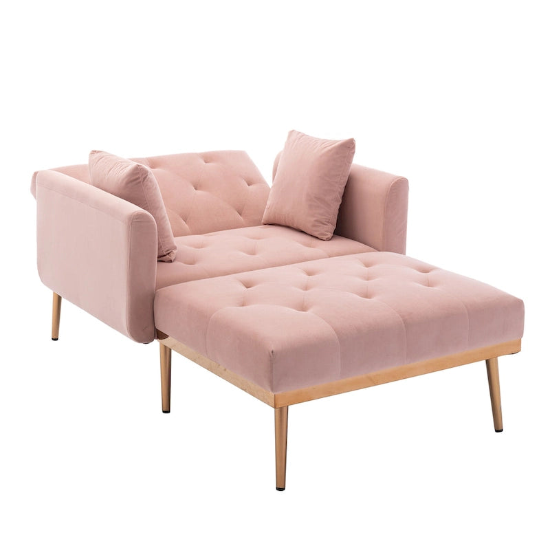 Chaise longue rembourrée rose de 158 cm avec pieds en fer