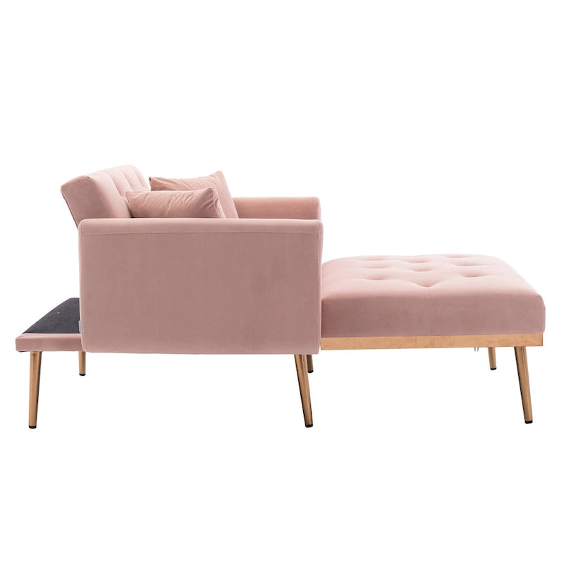 Chaise longue rembourrée rose de 158 cm avec pieds en fer