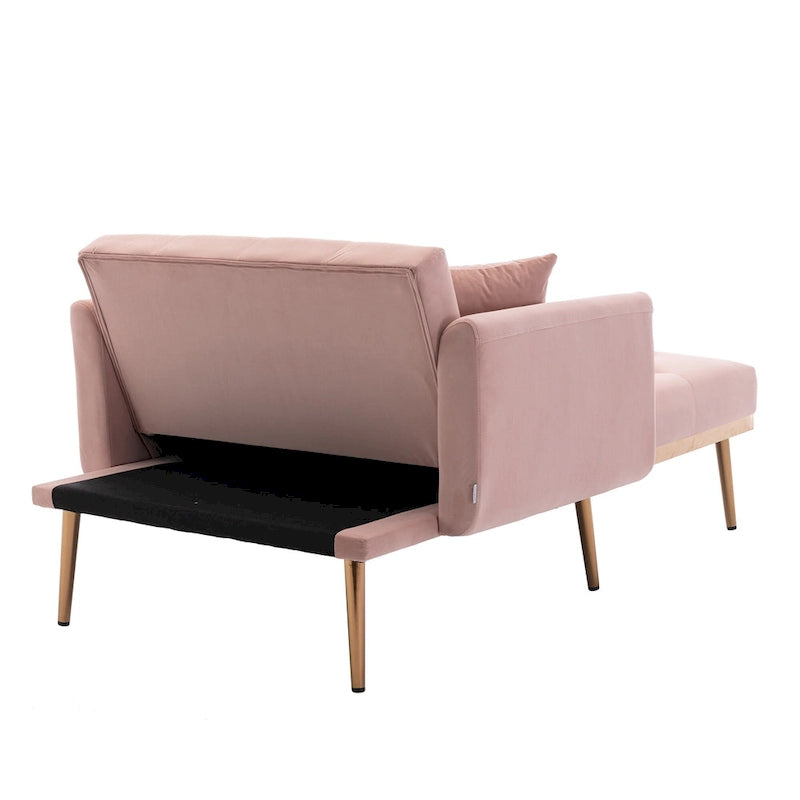 Chaise longue rembourrée rose de 158 cm avec pieds en fer