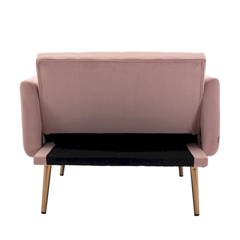 Chaise longue rembourrée rose de 158 cm avec pieds en fer
