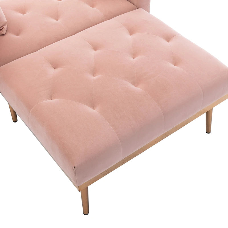 Chaise longue rembourrée rose de 158 cm avec pieds en fer
