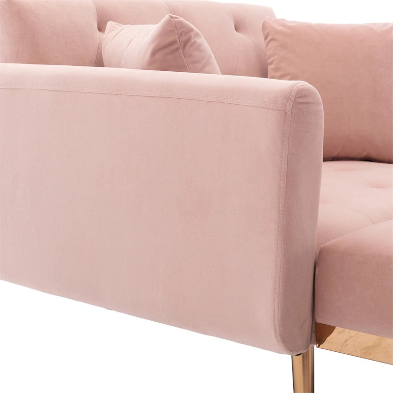 Chaise longue rembourrée rose de 158 cm avec pieds en fer