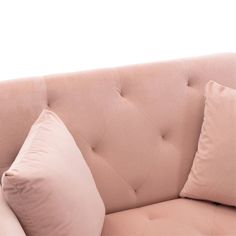 Chaise longue rembourrée rose de 158 cm avec pieds en fer
