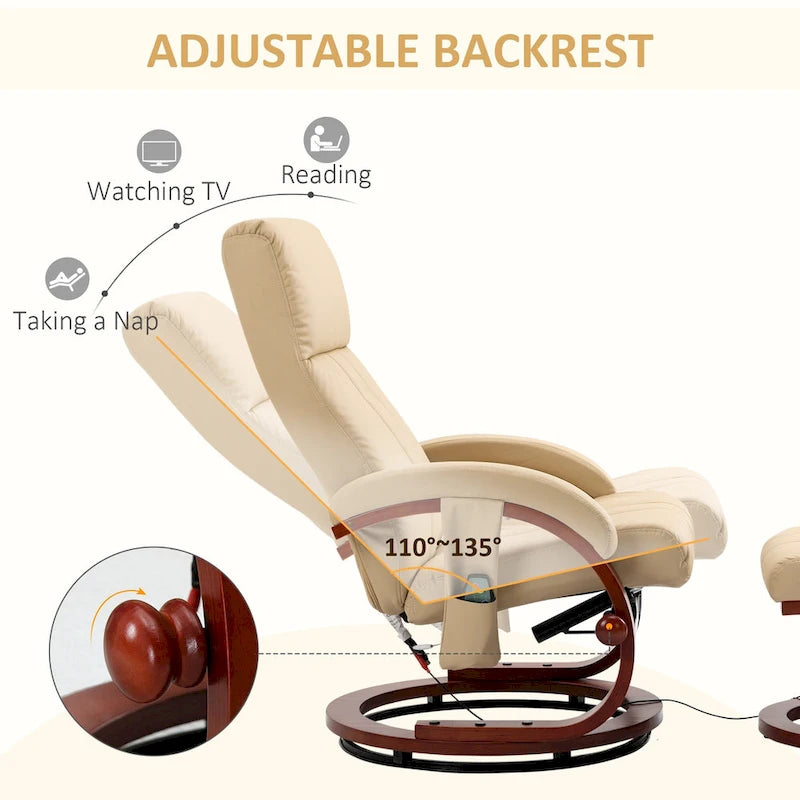 Fauteuil inclinable pivotant moderne avec fonction massage et pouf