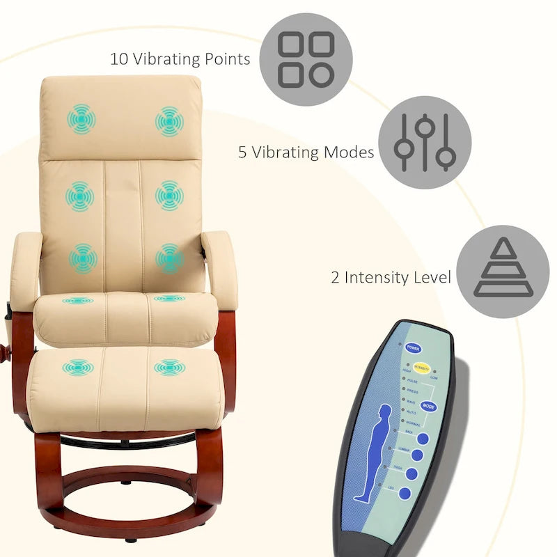 Fauteuil inclinable pivotant moderne avec fonction massage et pouf