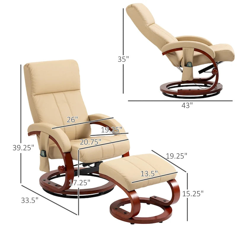 Fauteuil inclinable pivotant moderne avec fonction massage et pouf