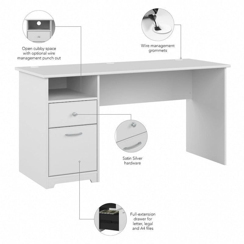 Bureau informatique de 60 W avec tiroirs et rangement