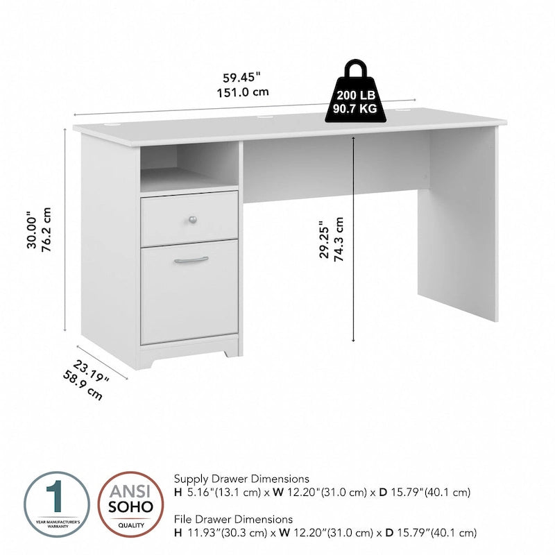 Bureau informatique de 60 W avec tiroirs et rangement