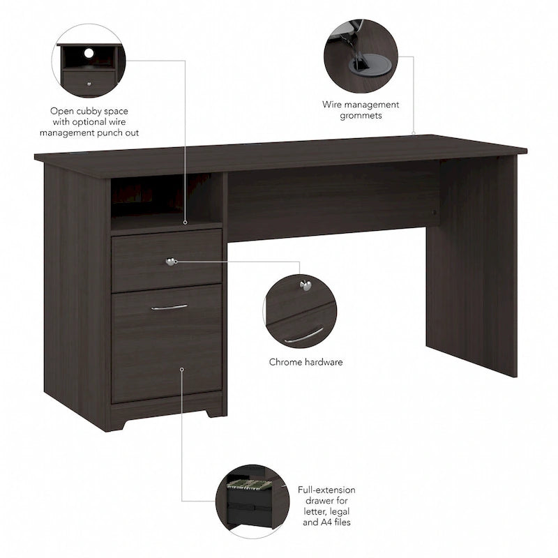 Bureau informatique de 60 W avec tiroirs et rangement