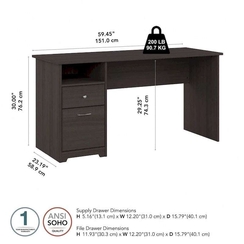 Bureau informatique de 60 W avec tiroirs et rangement