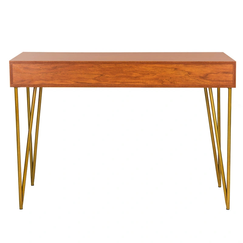 Bureau 2 tiroirs Pine Natural avec pieds épingle pour bureau à domicile moderne