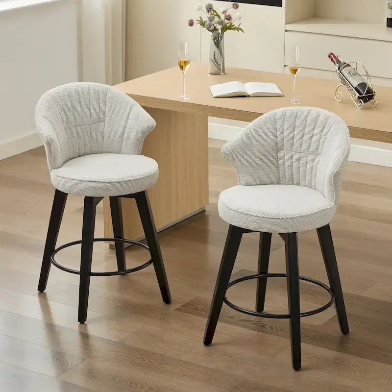 Tabouret de bar pivotant à dossier ailé avec revêtement en chenille et pieds réglables