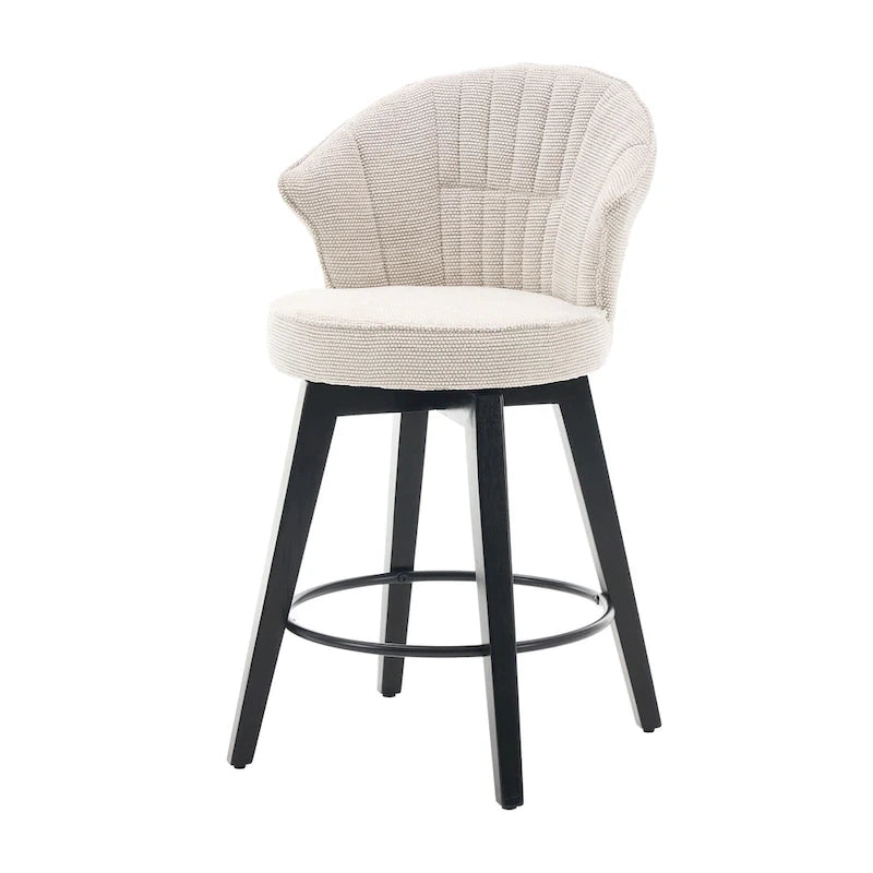 Tabouret de bar pivotant à dossier ailé avec revêtement en chenille et pieds réglables
