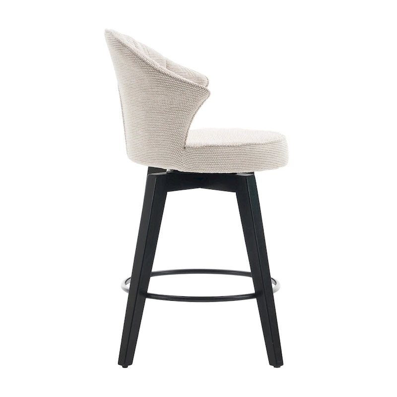 Tabouret de bar pivotant à dossier ailé avec revêtement en chenille et pieds réglables