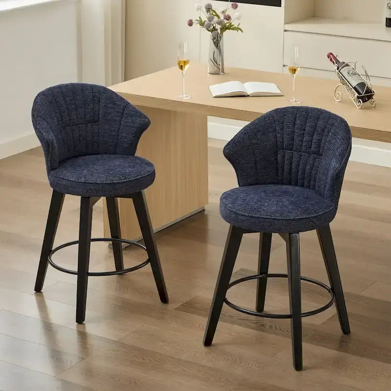 Tabouret de bar pivotant à dossier ailé avec revêtement en chenille et pieds réglables