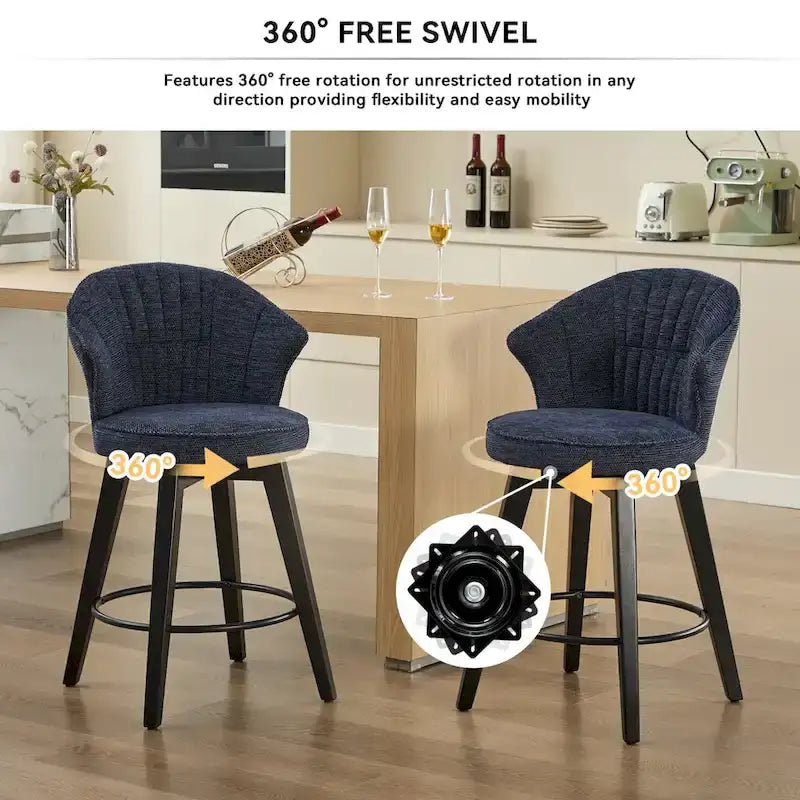 Tabouret de bar pivotant à dossier ailé avec revêtement en chenille et pieds réglables