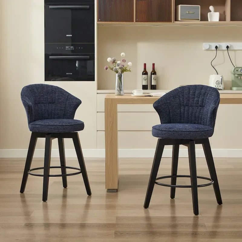 Tabouret de bar pivotant à dossier ailé avec revêtement en chenille et pieds réglables
