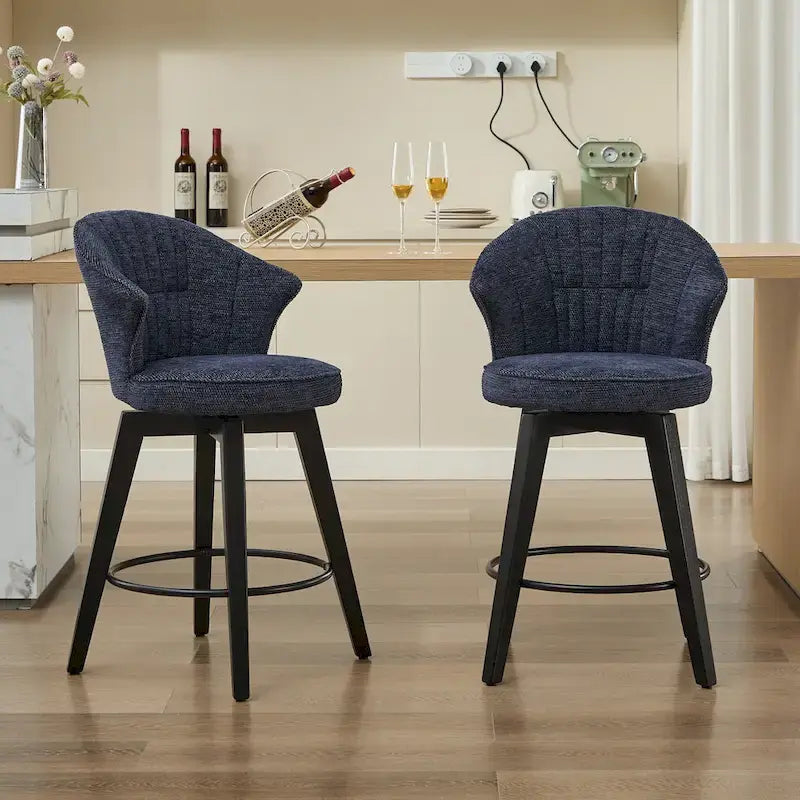 Tabouret de bar pivotant à dossier ailé avec revêtement en chenille et pieds réglables