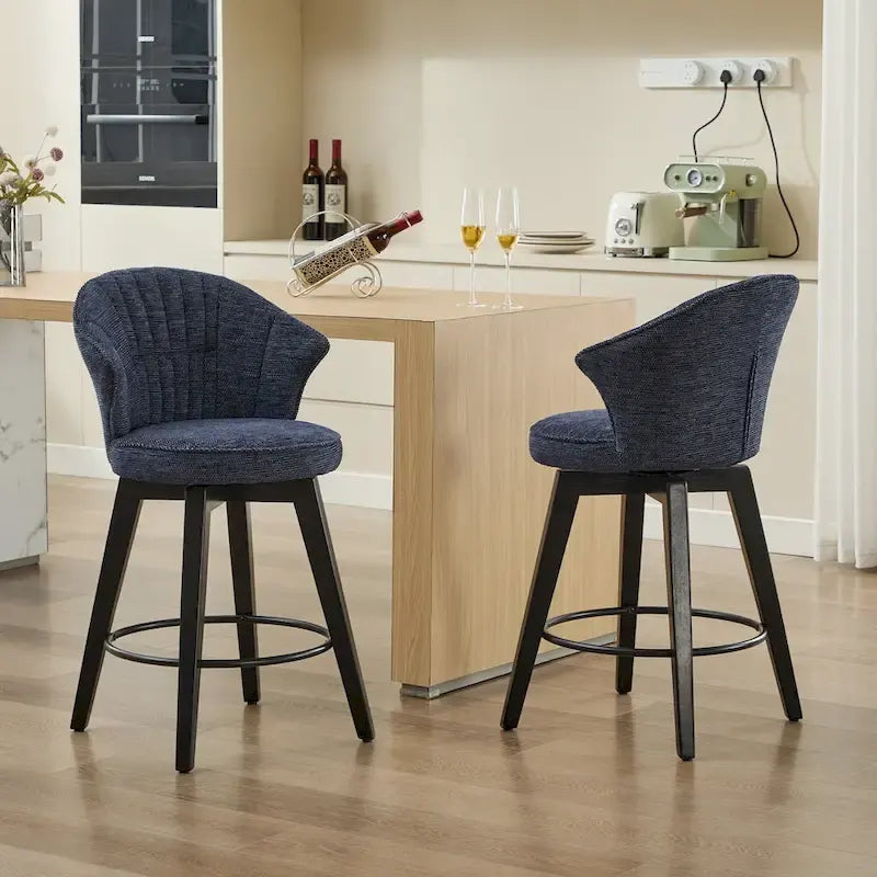 Tabouret de bar pivotant à dossier ailé avec revêtement en chenille et pieds réglables