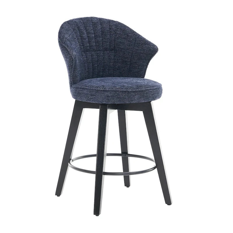 Tabouret de bar pivotant à dossier ailé avec revêtement en chenille et pieds réglables