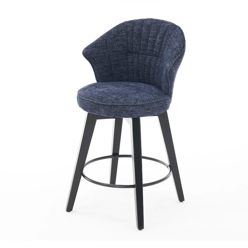 Tabouret de bar pivotant à dossier ailé avec revêtement en chenille et pieds réglables
