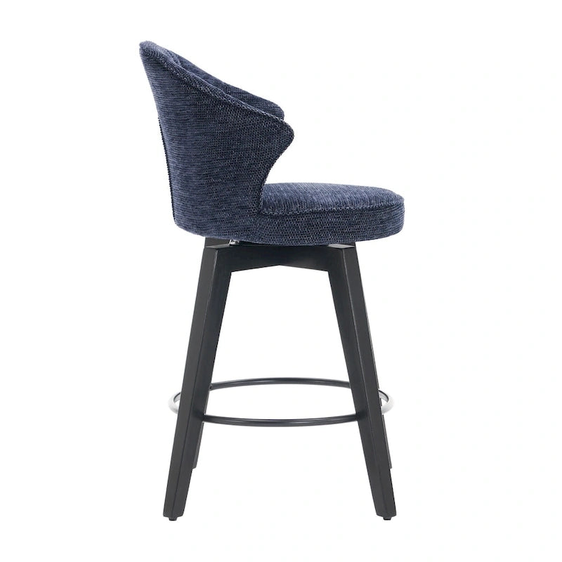 Tabouret de bar pivotant à dossier ailé avec revêtement en chenille et pieds réglables