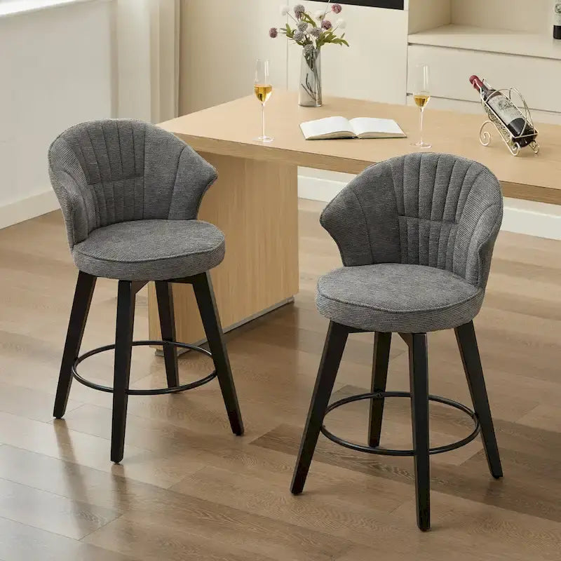 Tabouret de bar pivotant à dossier ailé avec revêtement en chenille et pieds réglables