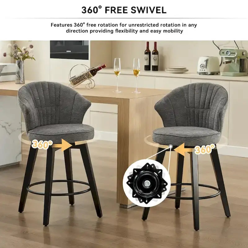 Tabouret de bar pivotant à dossier ailé avec revêtement en chenille et pieds réglables