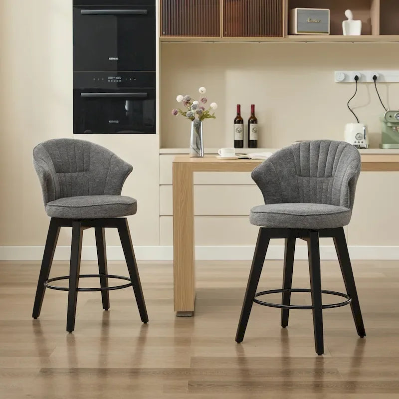 Tabouret de bar pivotant à dossier ailé avec revêtement en chenille et pieds réglables