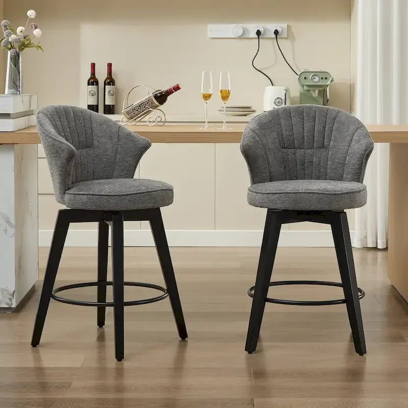 Tabouret de bar pivotant à dossier ailé avec revêtement en chenille et pieds réglables