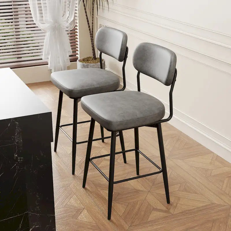 Tabouret de bar pivotant à 360°, hauteur comptoir, en cuir, avec piètement en fer forgé