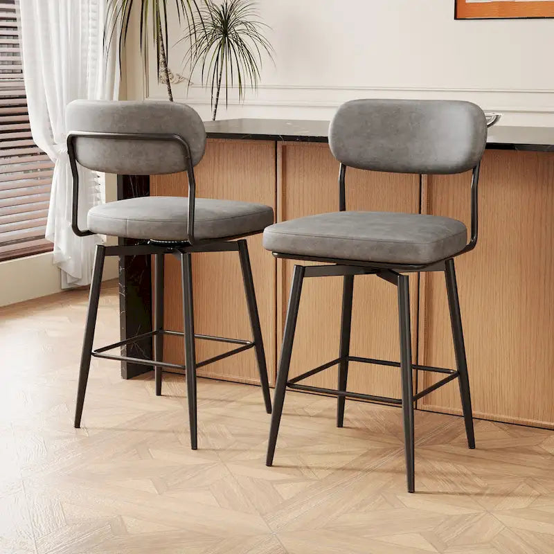 Tabouret de bar pivotant à 360°, hauteur comptoir, en cuir, avec piètement en fer forgé