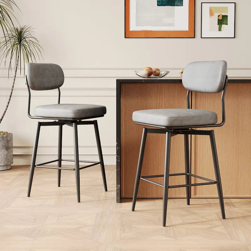 Tabouret de bar pivotant à 360°, hauteur comptoir, en cuir, avec piètement en fer forgé
