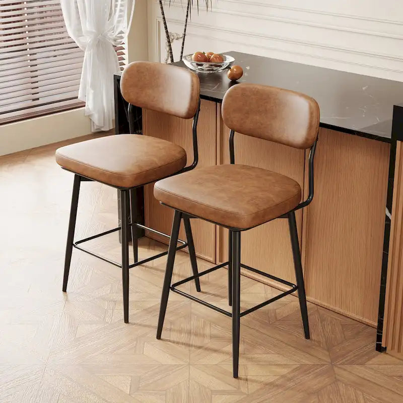 Tabouret de bar pivotant à 360°, hauteur comptoir, en cuir, avec piètement en fer forgé
