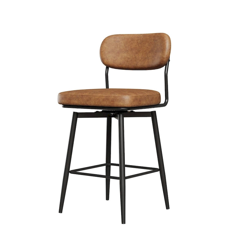 Tabouret de bar pivotant à 360°, hauteur comptoir, en cuir, avec piètement en fer forgé
