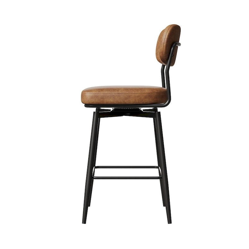 Tabouret de bar pivotant à 360°, hauteur comptoir, en cuir, avec piètement en fer forgé