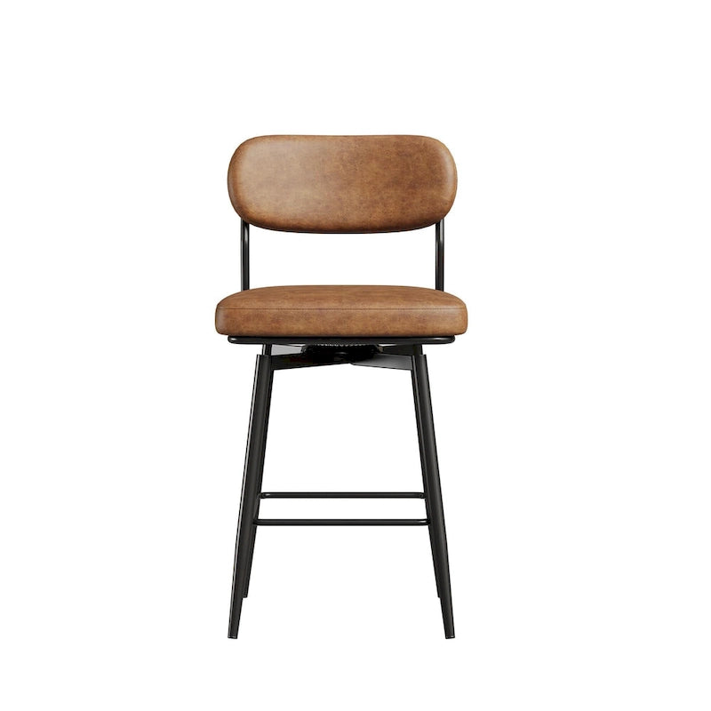 Tabouret de bar pivotant à 360°, hauteur comptoir, en cuir, avec piètement en fer forgé