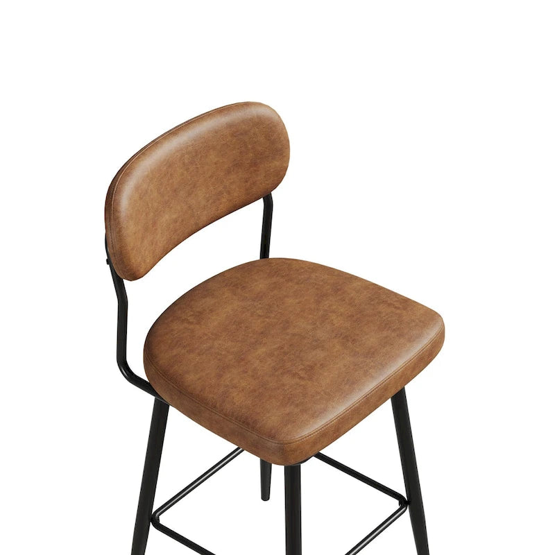 Tabouret de bar pivotant à 360°, hauteur comptoir, en cuir, avec piètement en fer forgé