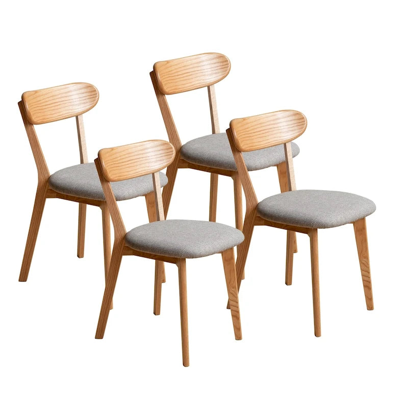 Chaise de salle à manger en bois de chêne massif avec assise rembourrée et dossier incurvé