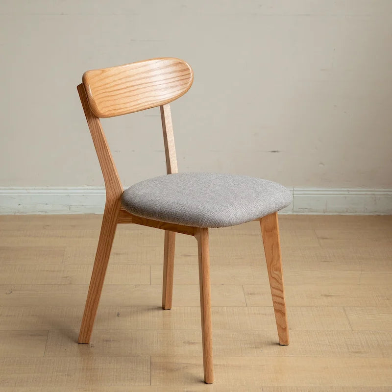 Chaise de salle à manger en bois de chêne massif avec assise rembourrée et dossier incurvé