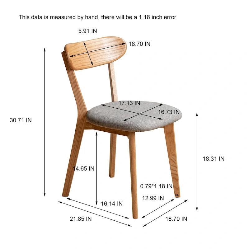 Chaise de salle à manger en bois de chêne massif avec assise rembourrée et dossier incurvé