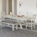 VECELO 6/8-Piece Dining Table Set with Bench, Solid Wood Rectangular Extendable Dining Table & 4 Solid Wood Dining Chairs