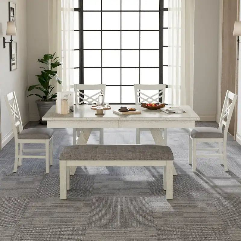 Table à manger extensible rectangulaire en bois massif avec finition grain de bois