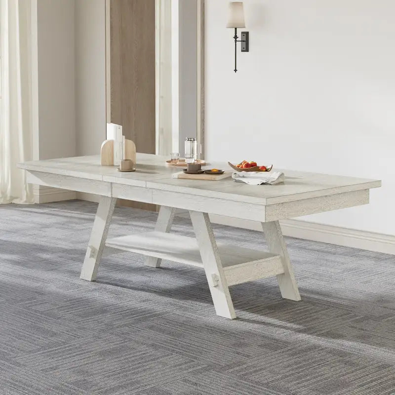 Table à manger extensible rectangulaire en bois massif avec finition grain de bois