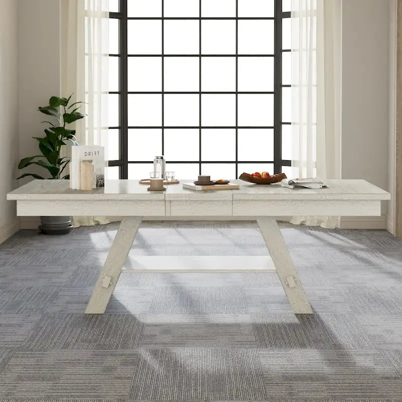 Table à manger extensible rectangulaire en bois massif avec finition grain de bois