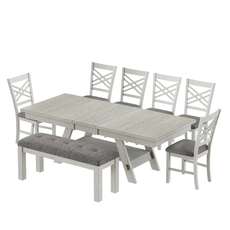 Table à manger extensible rectangulaire en bois massif avec finition grain de bois